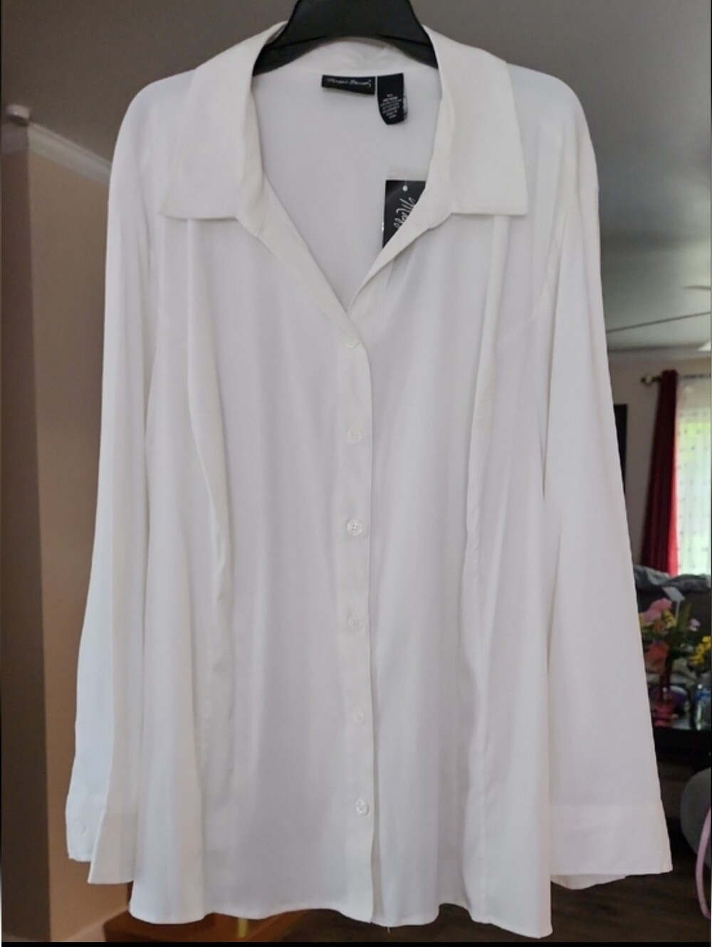 Maggie Barnes White Stretch Button Front Blouse 4X NWT Plus Size Career Top